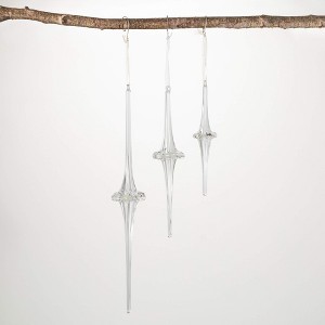 14.75"H  9.75"H and 7.5"H Sullivans Glass Icicle Ornament - Set of 3  Clear Christmas Ornaments - 1 of 2