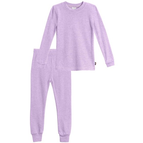 City Threads Girls USA-Made Soft & Cozy Thermal 2-Piece Long Johns,Lavender  w/ Light Pink Stitch ,14 yrs