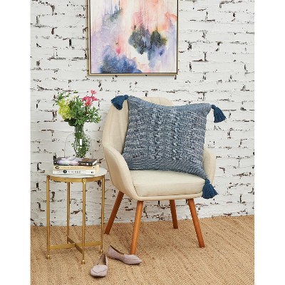 Large Blue Hand Woven Cotton Throw Pillow with Tassels