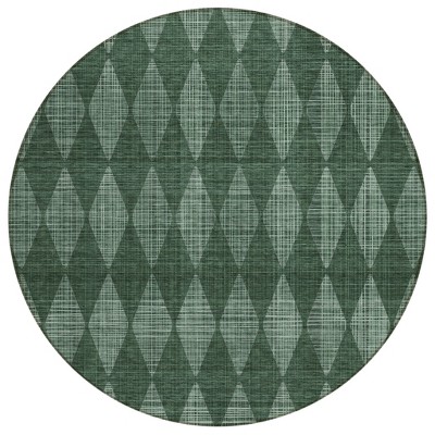 Olive Green And Charcoal Geometric Washable Indoor Outdoor Area Rug