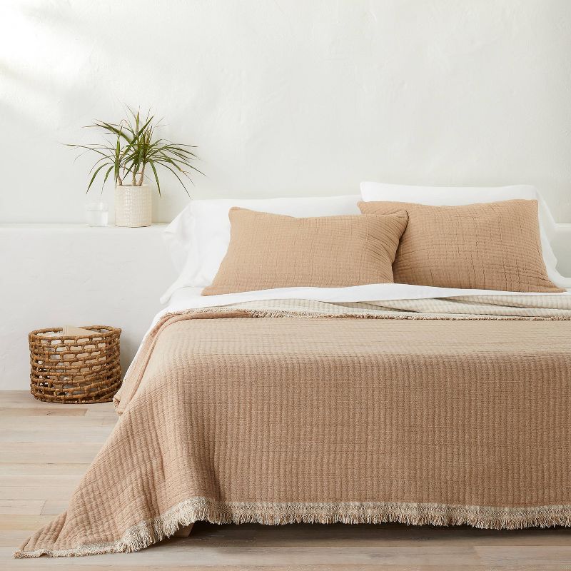 Reversible Textured Cotton Chambray Coverlet - Casaluna™, 2 of 11