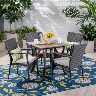 Christopher Knight Home Ferris Outdoor Acacia Wood and Wicker 5 Piece Dining Set with Cushions