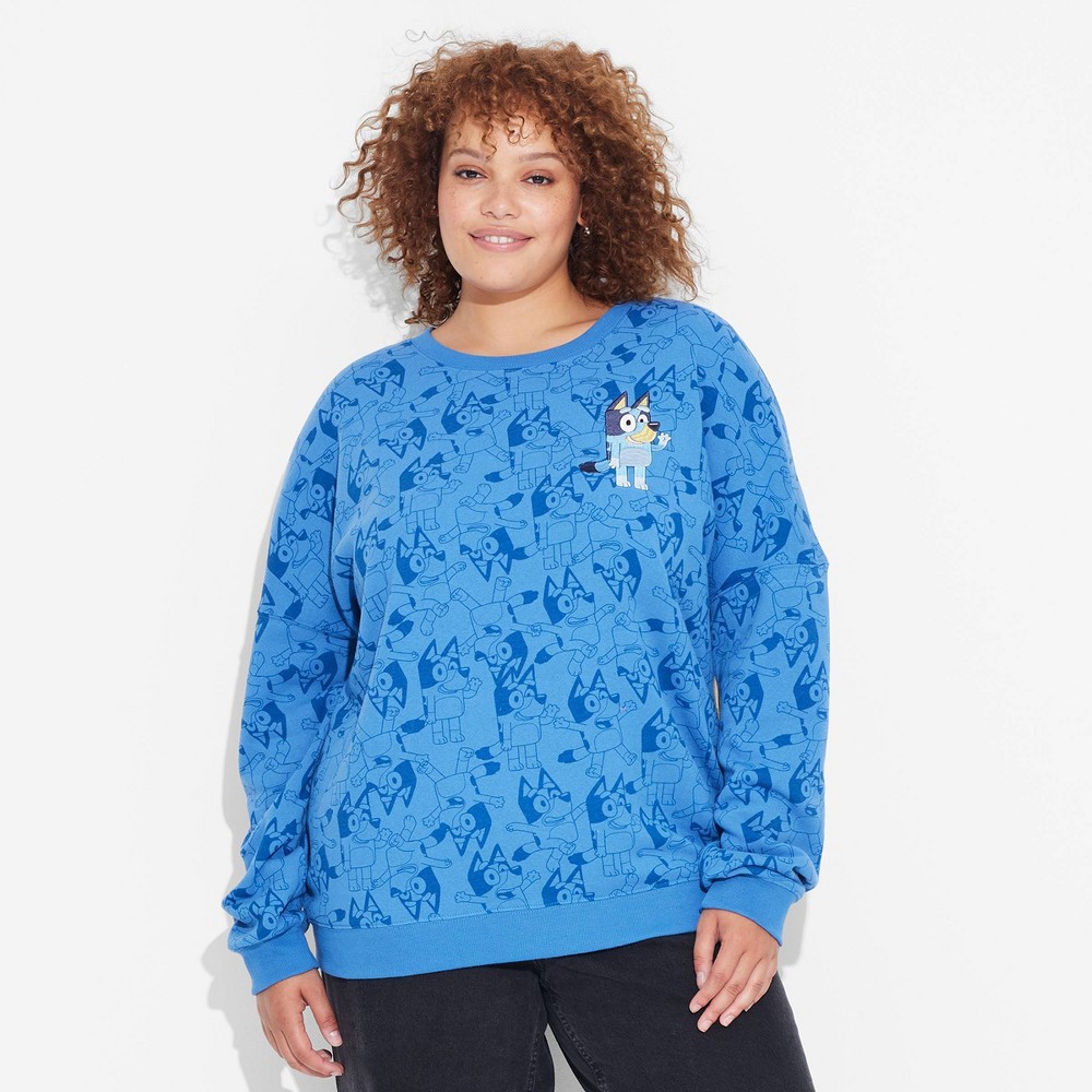 Women's Bluey Print Cozy Graphic Sweatshirt - Blue 1X