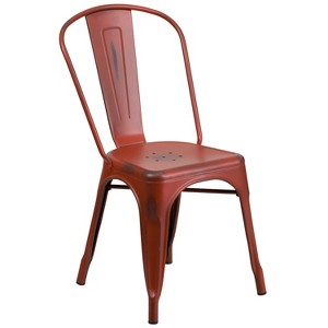Merrick Lane Banks Indoor/Outdoor Stacking Metal Dining Chair with Single Slat Back and Distressed Powder Coated Finish - 1 of 4