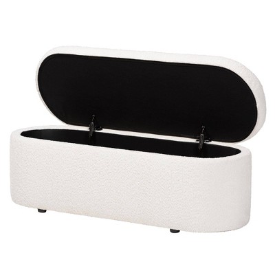 Lavina White Teddy-Bear Fabric Storage Bench with Wooden Legs