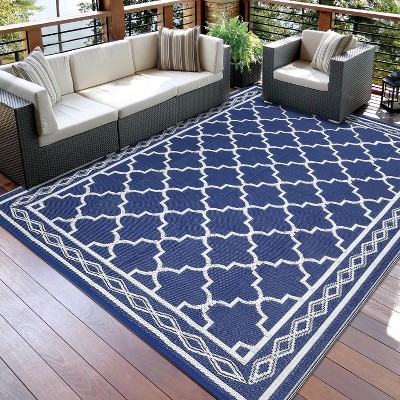 Reversible Plastic Straw Rug - Waterproof Outdoor Mat, Geometric Design for Patio, RV, Camping, Picnic - Indoor/Outdoor Use