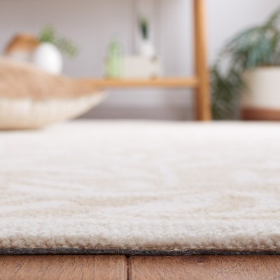 Ivory Floral Handmade Wool Tufted Square Area Rug