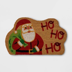 1'6"x2'6" Christmas Santa 'Ho Ho Ho' Coir Doormat Red - Wondershop™: Outdoor Novelty Rug, Medium Pile, Latex Backing - 1 of 4