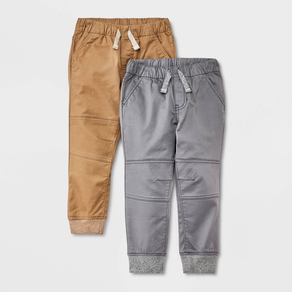 Toddler Boys' 2pk Woven Pull-On Jogger Pants - Cat & Jack™ Brown/Gray 2T: Cotton Spandex Blend, Elastic Waistband