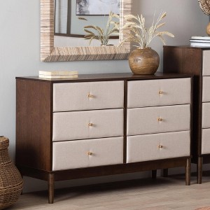 Baxton Studio Nikolai Fabric and Wood 6 Drawer Dresser Beige/Wenge Brown - 1 of 4