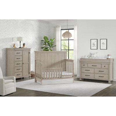 Stone Wash Solid Wood 4-in-1 Convertible Crib with Shiplap Detail