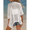 Womens Short Sleeve Cardigan Beach Cover Up Hollow-Out Sweater Cardigan Batswing Sleeve Cover Up Lightweight Cardigan - 2 of 4