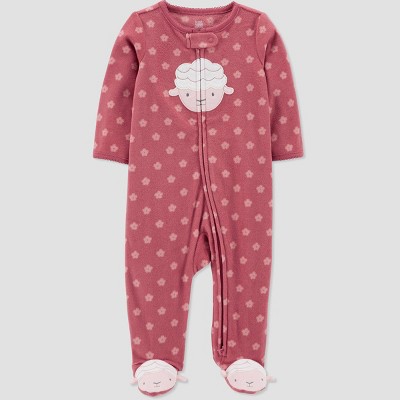 Image of Carter's Just One You® Baby Girls' Lamb Dot Microfleece Footed Pajama - Pink Newborn