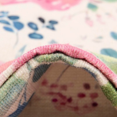 Ivory and Pink Floral Rectangular Outdoor Rug 4' x 6'