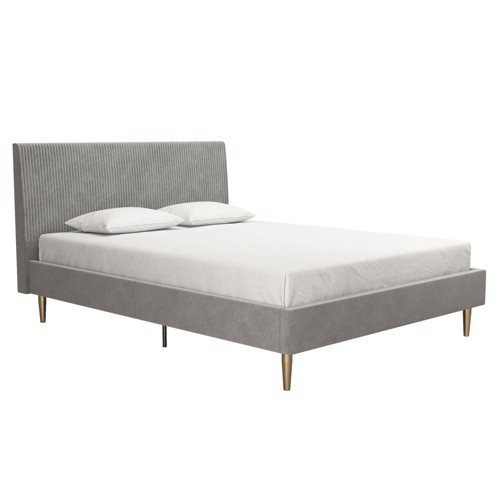 Full Daphne Upholstered Bed with Headboard and Modern Platform Frame Light Gray Velvet - Mr. Kate