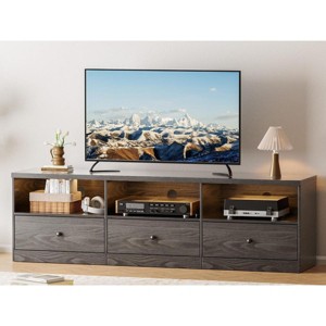 Black TV Stand, Up to 80 Inch TVs, 70-Inch Media Center with Open Shelves and 3 Storage Drawers, Mid Century Modern Entertainment Center - 1 of 4