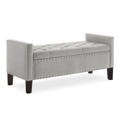 VYNXARIA Gray Storage Bed Bench - Tufted Buttons, Nail Trim, Soft Armrests, for Entryway & Living Room