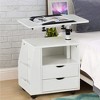 EROMMY 360 Degree Swivel Top Adjustable Height Bedside Nightstand End Table with Storage Drawers, Shelves, Lockable Wheels, & Computer Baffle, White - 4 of 4