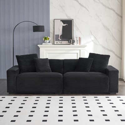 4-Seat Corduroy Sofa,Modern Large Couch with 4 Throw Pillows,106" Deep Seat Sectional Sofa for Living Room-Baofuwish