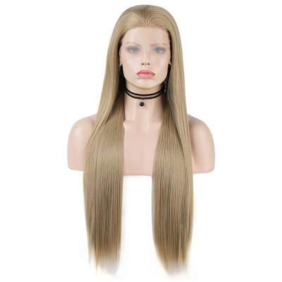 Unique Bargains Women's Long Straight Lace Front Wigs with Adjustable Wig Cap 24" 1 Pc