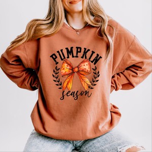 Simply Sage Market Coquette Orange Bow Pumpkin Season Lightweight Garment Dyed Sweatshirt - 1 of 4