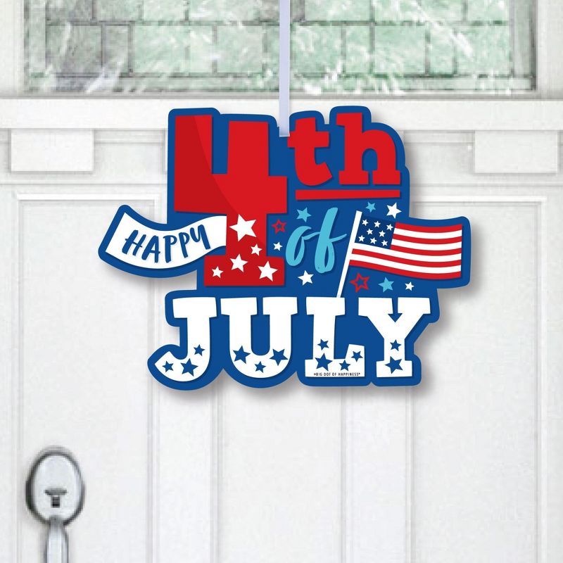 Big Dot of Happiness Firecracker 4th of July - Hanging Porch Red, White and Royal Blue Party Outdoor Decorations - Front Door Decor - 1 Piece Sign, 1 of 9