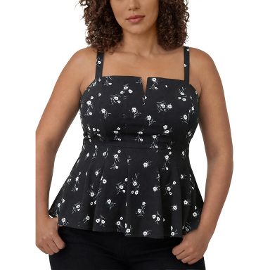 Torrid Women's Plus Size Peplum Challis Cami, Wheat Grass Floral