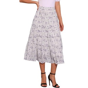 INSPIRE CHIC Women's Floral Elastic Waist Tiered Ruffle Boho Midi Skirts - 1 of 4