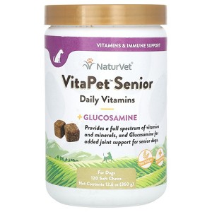 NaturVet VitaPet Senior, Daily Vitamins + Glucosamine, For Dogs, 120 Soft Chews, 12.6 oz (360 g) - 1 of 3