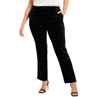 June + Vie By Roaman's Women's Plus Size Curvie Fit Corner Office Pants,  22/24 - Black Line Plaid : Target