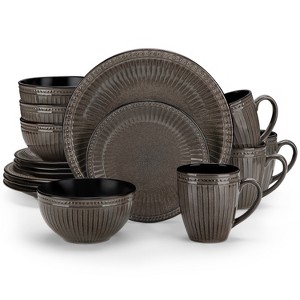 vancasso 16 Pieces Dinnerware Set, Brown, Dinner Plate, Dessert Plate, Bowl And Mugs, Bas-Relief Design, Service For 4 People - 1 of 4