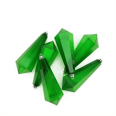 Northlight Transparent Shatterproof Diamond Icicle Christmas Ornaments - 5.5" - Green - 6ct
