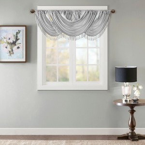 Faux Silk Embroidered Window Valance Grey 50x18" - 1 of 4