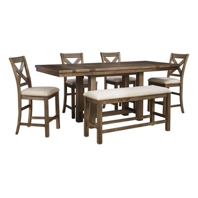Transitional Nutmeg Brown Extendable Counter Height Dining Table