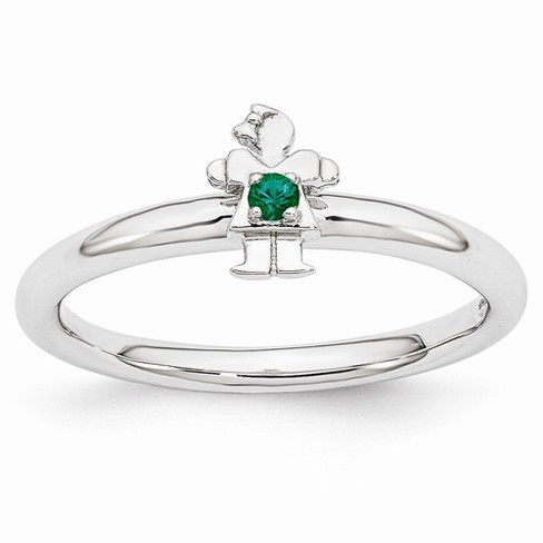 Black Bow Jewelry Rhodium Plated Sterling Silver Stackable Created Emerald 7mm Girl Ring - image 1 of 4