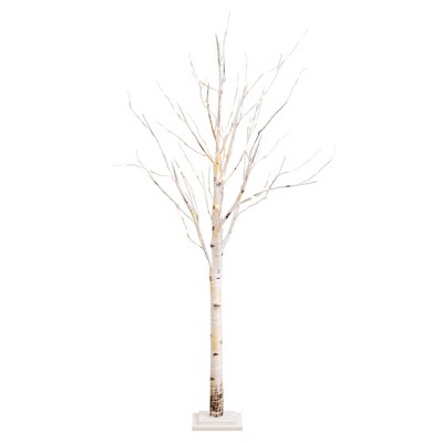 Nearly Natural 5-ft Pre-Lit Artificial Birch Tree with 76 Warm White LED Lights