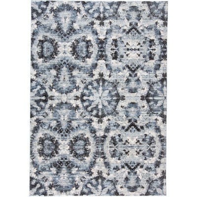 Ainsley Traditional Ikat Blue/Black/Ivory Area Rug