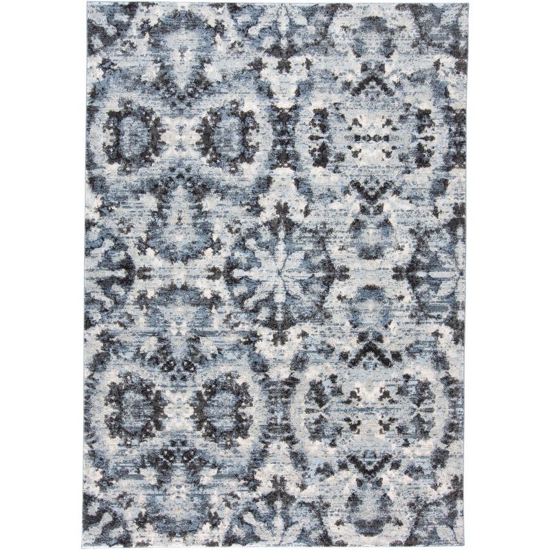 Ainsley Traditional Ikat Blue/Black/Ivory Area Rug, 1 of 8