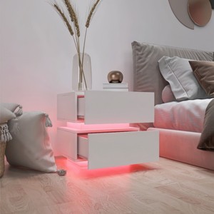 Conner High Glossy Nightstand with RGB Led Light and Bluetooth Control, Bedside Table with 2 Drawers - The Pop Home - 1 of 4