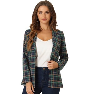 INSPIRE CHIC Women's Notched Lapel One Button Boyfriend Plaid Suit Blazer - 1 of 4