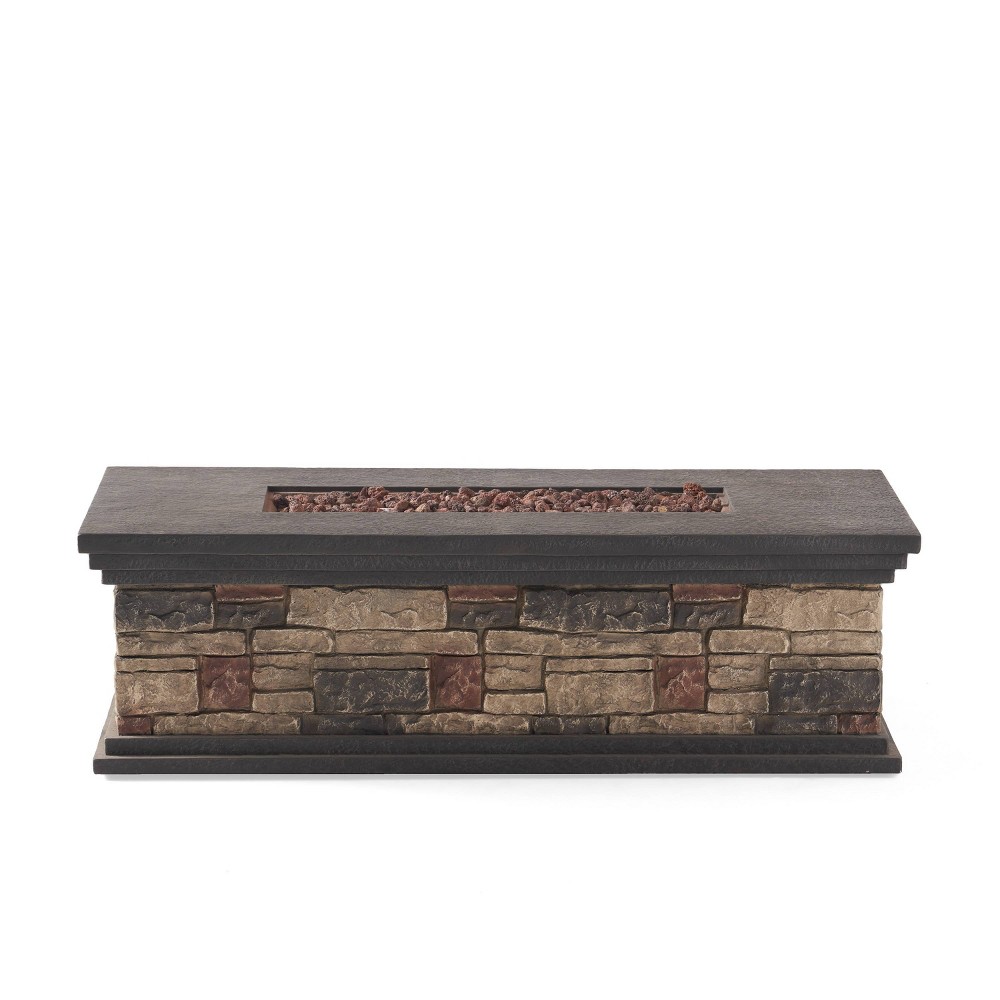 Photos - Electric Fireplace Chesney Outdoor 50000 BTU Light Weight Concrete Rectangular Fire Pit Stone