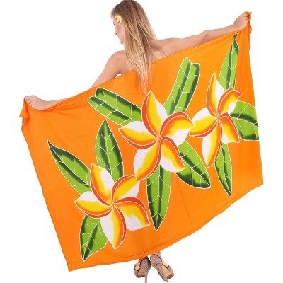 LA LEELA Women's Long Vacation Beachwear Swimsuit Pareo Cover up Sarong Wrap Swimwear Wraps One Size Orange, Floral