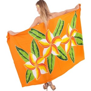 LA LEELA Women's Long Vacation Beachwear Swimsuit Pareo Cover up Sarong Wrap Swimwear Wraps One Size Orange, Floral - 1 of 4