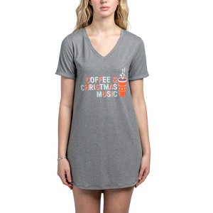 Hello Mello Women's Holiday Sleep Shirts V-Neck Lounge Nightgow - 1 of 3