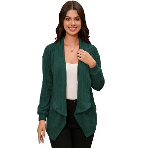 Coolmee Women's Casual Lapel Open Front Cardigan Long Sleeve Sweater Ribbed Knit Outwear - 1 of 4