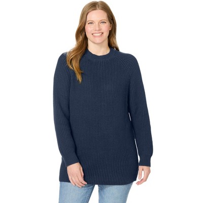 Woman Within Plus Size Shaker Crewneck Pullover
