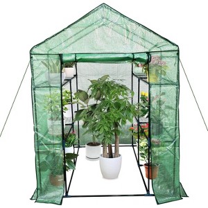 Acekool Walk-in Greenhouse with Roll-Up Zipper Door, 57 x 57 x 76 Inch Portable Indoor Outdoor Greenhouse, 3-Tier 6 Shelves for Garden Patio Backyard - 1 of 4
