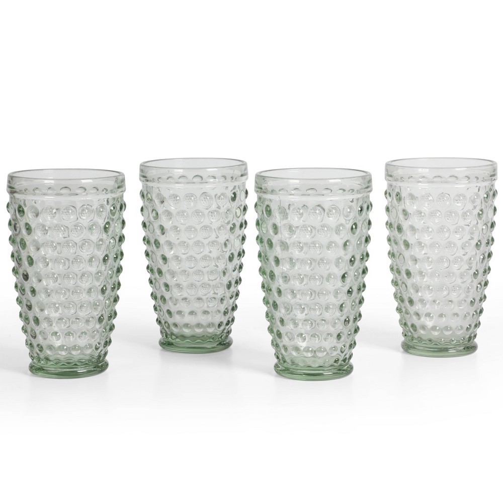 Photos - Glass Martha Stewart Chauncey 4pk 14.3oz Hobnail Handmade  Tumblers Green 