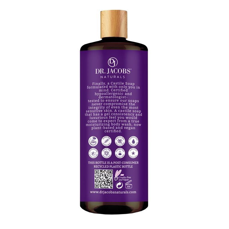 Dr Jacobs Naturals Rich Castile Lavender Body Wash Hypoallergenic Vegan Sulfate-Free Paraben-Free Dermatologist Recommended 32oz - Lavender, 3 of 9