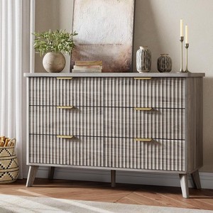Fluted Dresser with 6 Deep Drawers, 47.2" Tall Chest of Drawers with Faux Marble Top - 1 of 4